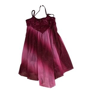 A Wish Come‎ True Ombré Glitter Sequin Assym Chiffon Dance Skating Costume